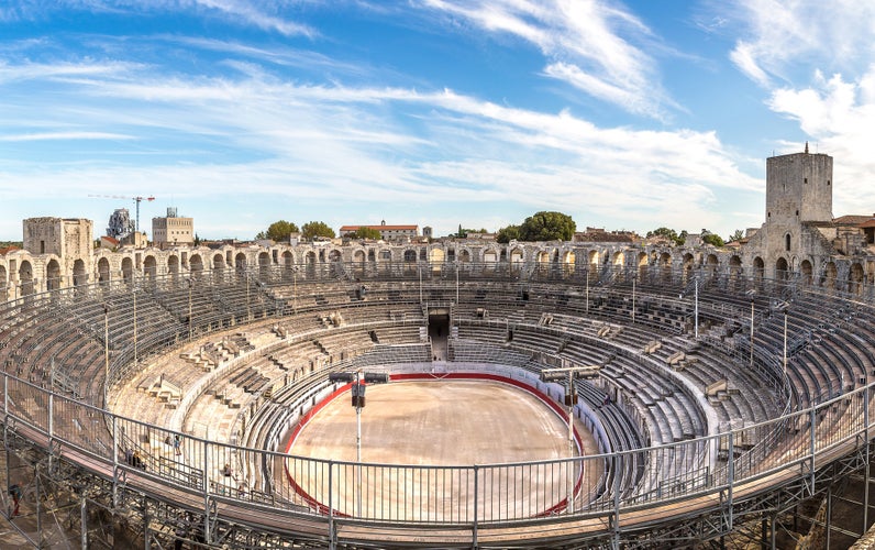 Arena and roman amphitheatre in Arles, France in a beautiful summer day