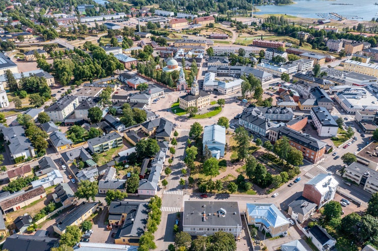 Old Town of Hamina, Finland seen from above in summer. Aerial Drone shot.