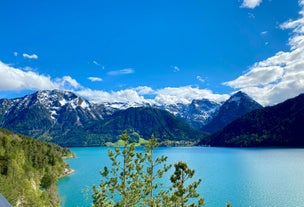 Photo of aerial view of beautiful landscape at the Achensee lake in Austria.