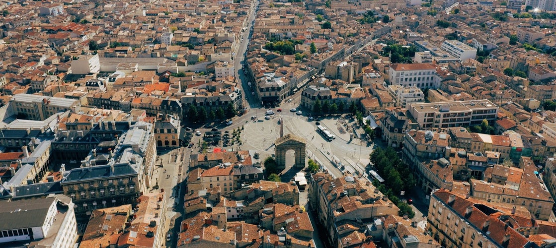 Aerial view of Victory Square (Place de la Victoire) in Bordeaux in September with terracotta rooftops and clear skies..jpg