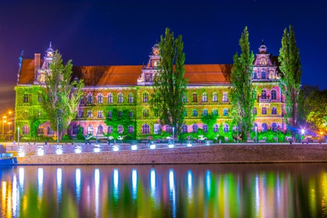 Night view of the national museum in Wroclaw, Poland
