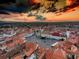 Photo of the Small Square piata mica, the second fortified square in the medieval Upper town of Sibiu city, Romania.