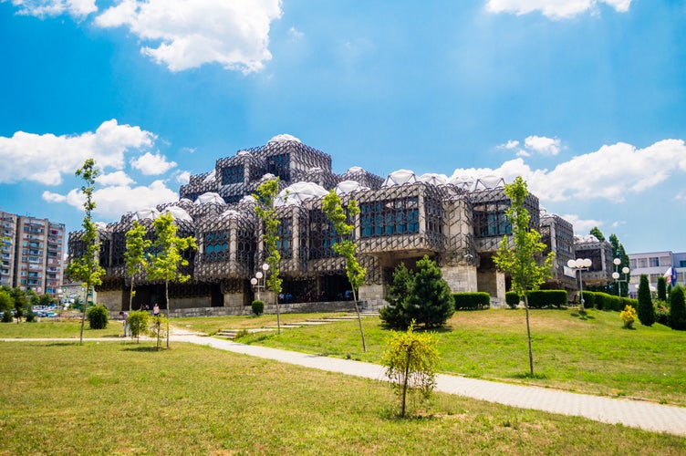 Photo of national public Library in Pristina, Kosovo.