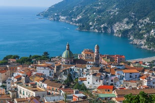 photo of beautiful view of Vietri sul Mare, the first town on the Amalfi Coast, with the Gulf of Salerno, province of Salerno, Campania, southern Italy.