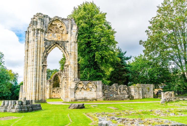 Photo of St. Mary's Abbey, museum garden in York city, England, UK.