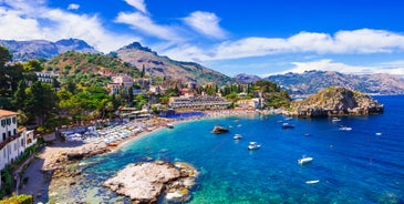 Photo of Isola Bella rocky island in Taormina, Italy.