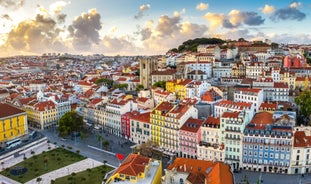 Photo of beautiful scenery of Peso da Regua in Portugal. The city, located along the Douro river and is surrounded by beautiful vineyards and hilly landscape.