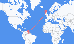 Flyg från Boa Vista (kommun i Brasilien, Roraima, lat 3,19, long -60,61), Brasilien till Belfast, Nordirland