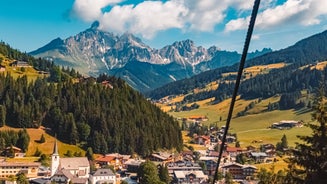 photo of beautiful view in Filzmoos at snowy winter in Austria.