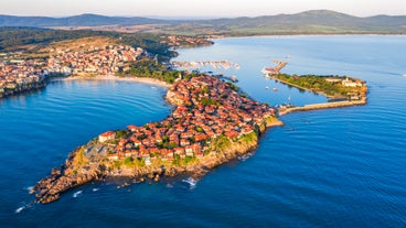 Photo of aerial view of Bulgarian town Sozopol.