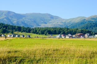 Photo of the ruins of the old Soviet sanatorium Medea, whose architecture which is basically a synthesis of Stalinist period classical style, Tskaltubo, Georgia.