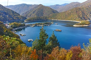 Photo of panoramic aerial view of Samokov, Bulgaria.