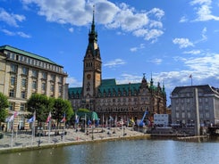 Beautiful view of Hamburg city center with town hall and Alster river, Germany.