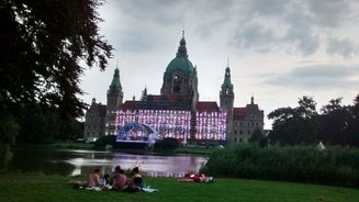 Photo of panorama of New City Hall in Hannover in a beautiful summer day, Germany.