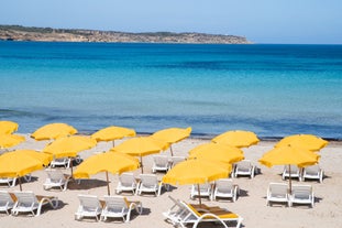 Photo of attractive view of Golden bay in village Manikata on a sunny day, north-west coast of Malta island.