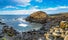 Landscape of Giant's Causeway trail with a blue sky in summer in Northern Ireland in United Kingdom. UNESCO heritage.