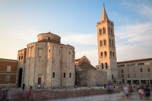 Photo of aerial view of town of Labin with old traditional houses and castle in Istria, Croatia.