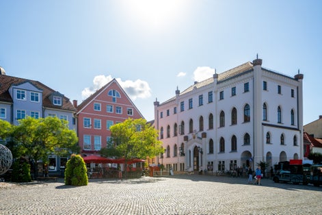 Photo of historical market in Waren Mueritz, Mecklenburg Vorpommern, Germany.