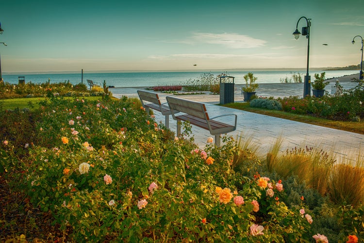 photo of view of Waterfront at the Lake Balaton in Siofok,Hungary. High quality photo.