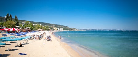 Photo of panoramic aerial view of the sea port of Sveti Vlas in Bulgaria.