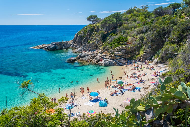 Scenic summer sight in the beautiful Cavoli beach in Elba Island, Tuscany, Italy.