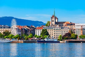 Bern, Switzerland. View of the old city center and Nydeggbrucke bridge over river Aare.