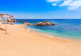 Photo of panoramic aerial view of beautiful Blanes in Costa Brava on a beautiful summer day, Spain.