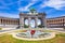 Photo of Parc du Cinquantenaire with the triumphal arch. Brussels, Belgium.