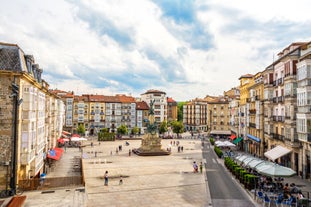 Photo of aerial view of beautiful landscape of Zaragoza, Spain.