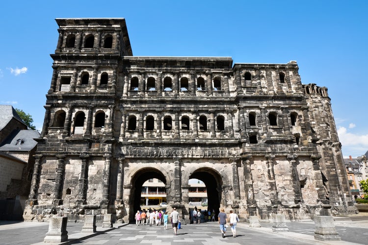 Photo of view on Porta Nigra (antique Roman gate) in Trier, Germany.