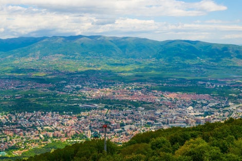 Photo of aerial view of the Macedonian capital Skopje from Vodno mountain.