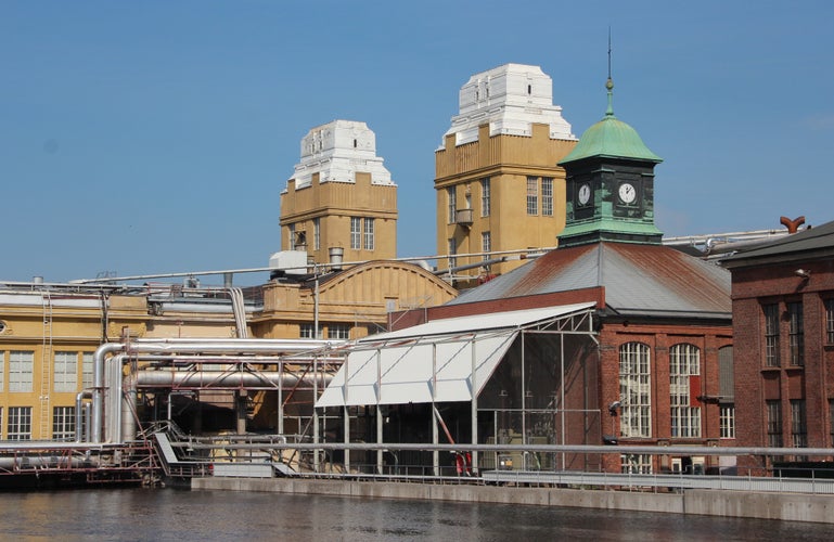 Varkaus, Finland. Clock Tower of the pulp mill factory in Old Varkaus area. .