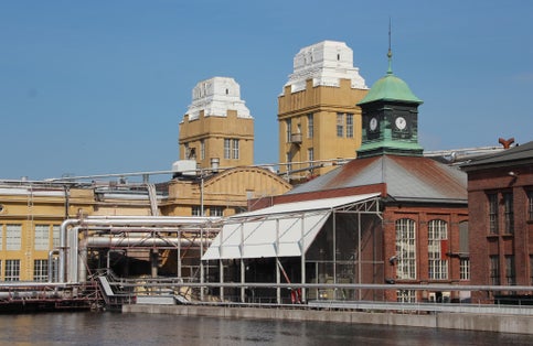 Varkaus, Finland. Clock Tower of the pulp mill factory in Old Varkaus area. .