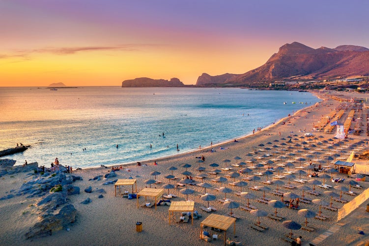 Photo of famous sandy beach of Falasarna at the north west of Chania, Crete, Greece.