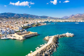 Photo of aerial view of the port in Agios Nikolaos, famous travel destination of Crete, Greece.