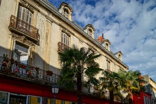 Photo of Bordeaux aerial panoramic view. Bordeaux is a port city on the Garonne river in Southwestern France.