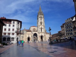 Photo of aerial panoramic view of Lugo galician city with buildings and landscape, Spain.