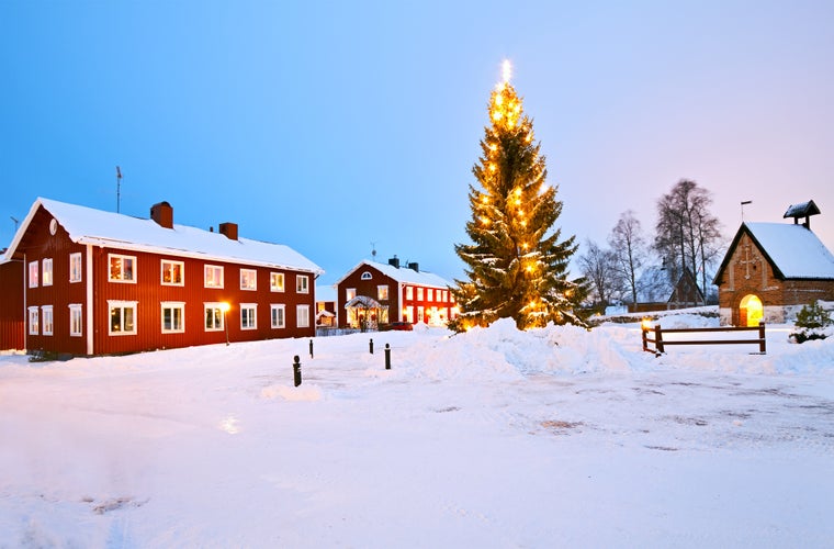 Christmas tree decorated in Church Village of Gammelstad, Lulea; Sweden.