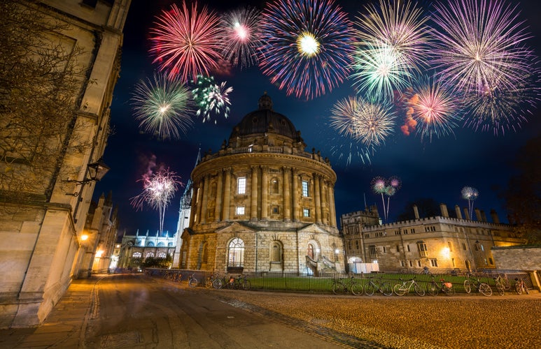 photo of view of Fireworks display near the science library in Oxford. England