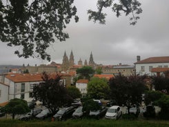 Photo of Facade of Santiago de Compostela cathedral in Obradoiro square, Spain.