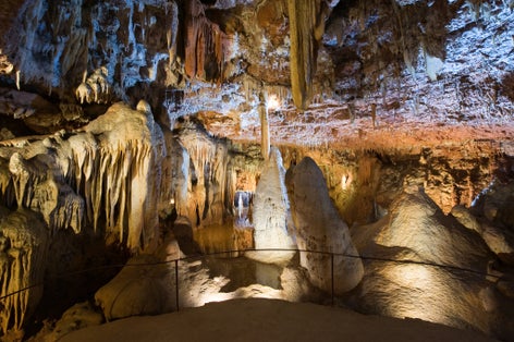 Photo of Stalagmites and stalactites inside the cave of Baradine near the city of Porec in Croatia.