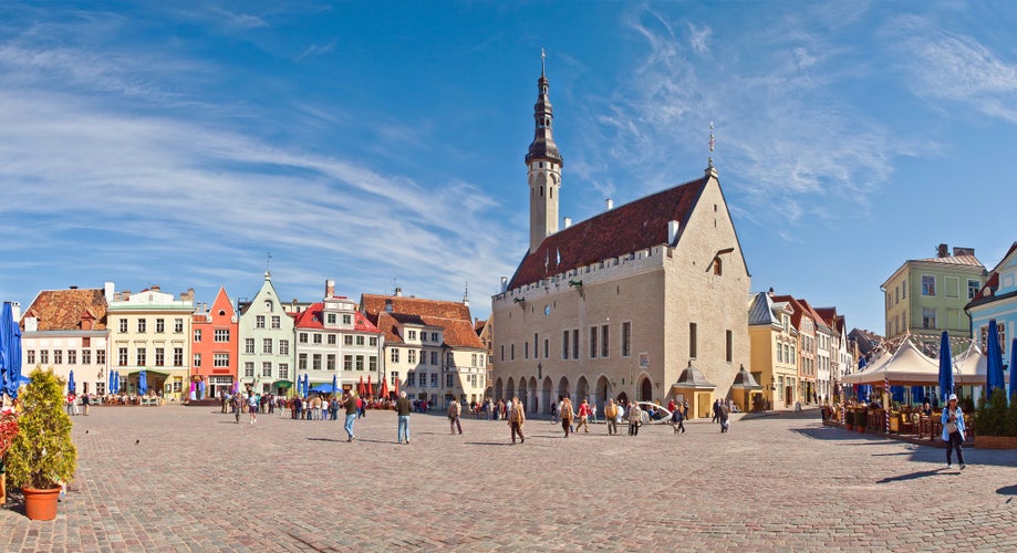 Photo of medieval town hall and town hall square of Tallinn, Estonia.