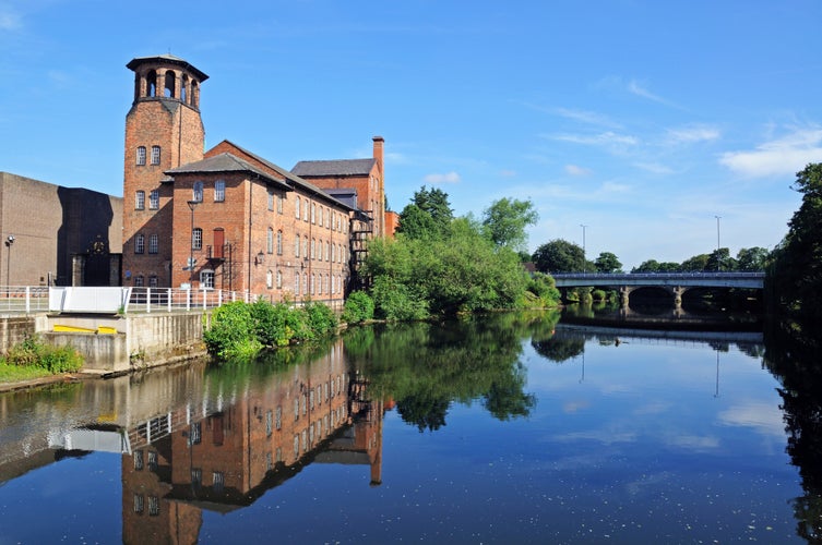 Photo of the Silk Mill alongside the River Derwent, Derby, Derbyshire, England, UK.