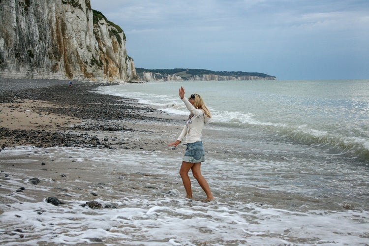 Cliffs along the coastline and pebble beach in Dieppe