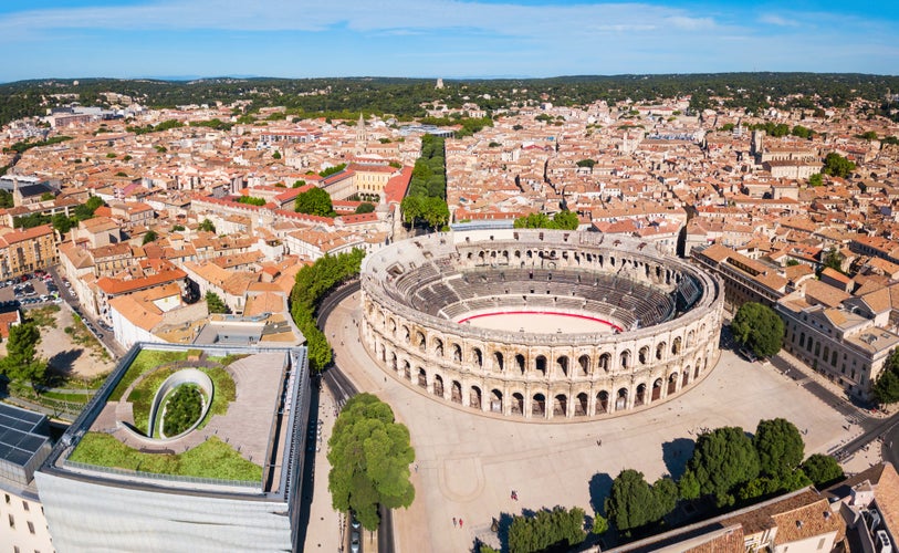 Photo of Nimes Arena aerial panoramic view. 