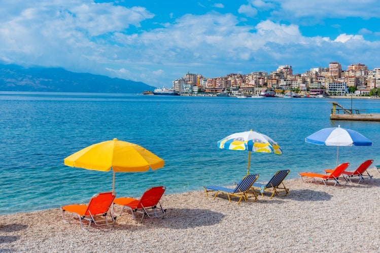 View of an empty beach at Sarande, Albania