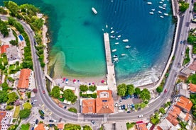 Photo of aerial view of Ičići beach and waterfront in Opatija riviera , Kvarner gulf of Croatia.