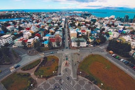 Photo of aerial view of Stykkishólmur village in northwestern Iceland.