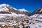 Photo of aerial view of Livigno town covered in snow in winter, Italy.