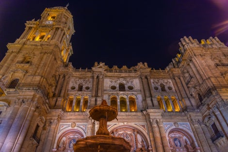 Photo of night view of the cathedral of the incarnation in Malaga.